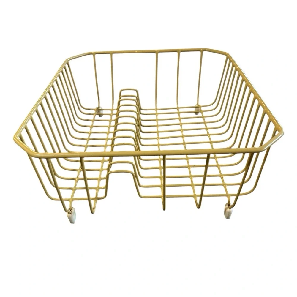 Vintage Rubber Coated Wire Dish Rack In Sink Yellow Drying 12x14 Drain Kitchen